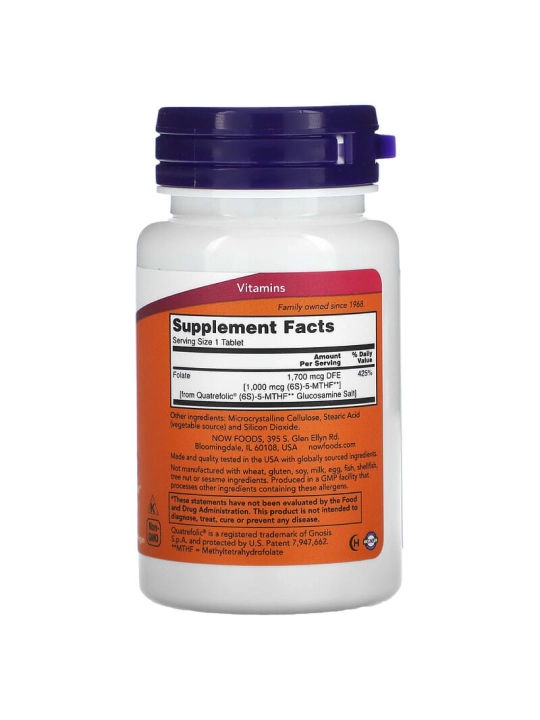 NOW Foods, Metil Folat, 1000 mkg, 90 Tabletkalar