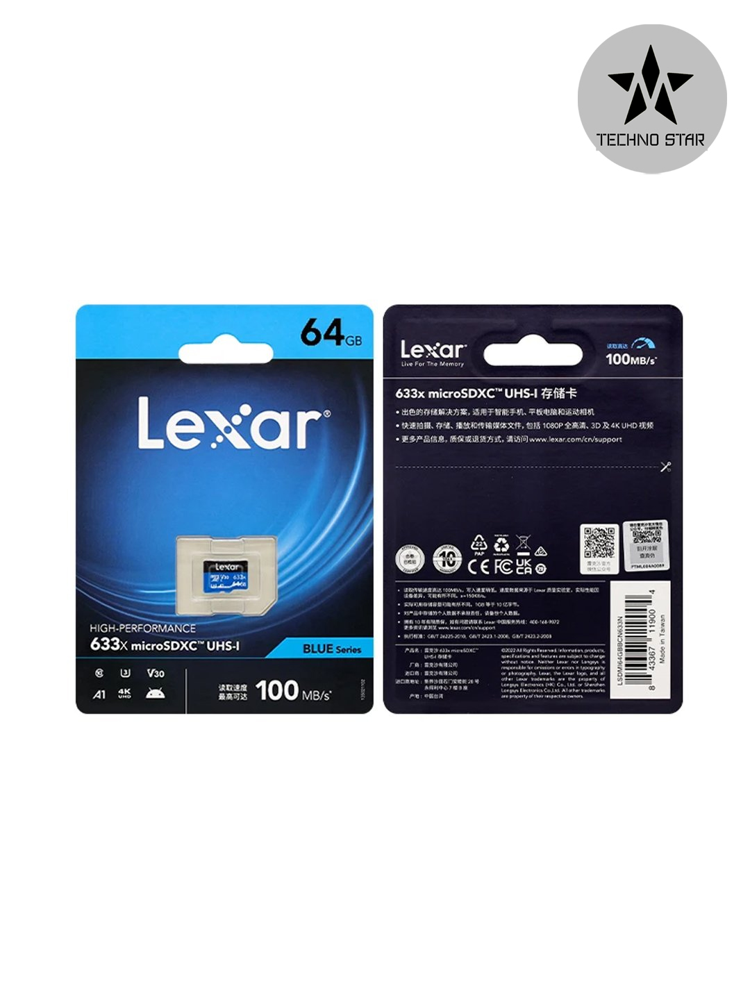 Fleshka Lexar 64GB A1, V30, 4K, 100 Mb/s microSDXC UHS-I card, 64 GB, micro sd