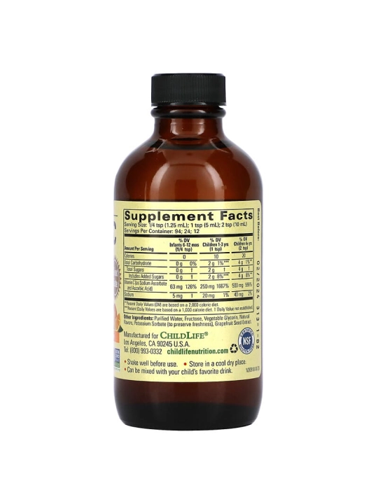 ChildLife Essentials, S vitamini suyuqligi, tabiiy apelsin ta'mli, 118,5 ml