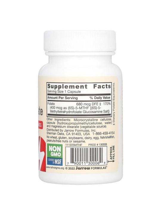 Jarrow Formulas, Vegan metil foliy kislotasi, qo'shimcha quvvat, 400 mkg, 60 kapsulalar