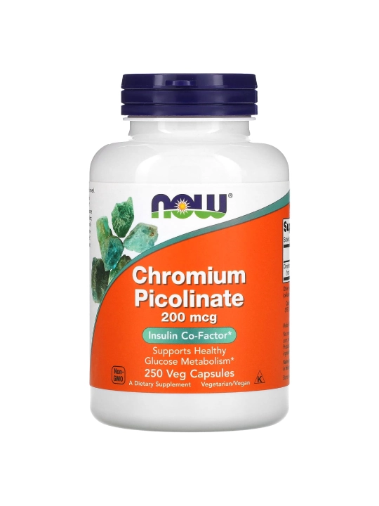 NOW Foods, Xrom Pikolinat, 200 mkg, 250 Vegetarian kapsulalari