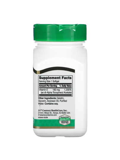 21st Century, E vitamini, 180 mg (400 IU), 110 yumshoq kapsulalar