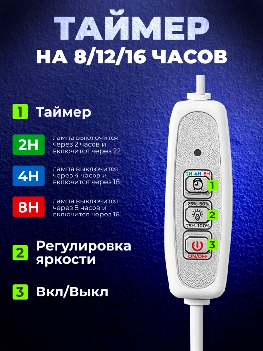 O'simliklar va ko'chatlar uchun fitolamp. To'liq spektr. USB, taymer, tripod bilan
