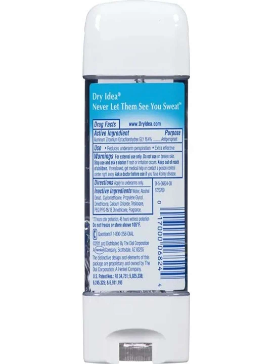 Gel antiperspirant dezodorant Dry Idea, gipoallergen, yunisexs, hidsiz, terlashga qarshi
