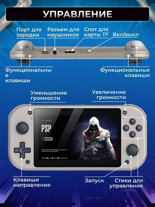 M17 Retro qo'l o'yin konsoli 4,3 dyuymli LCD displey, o'rnatilgan 64 GB karta