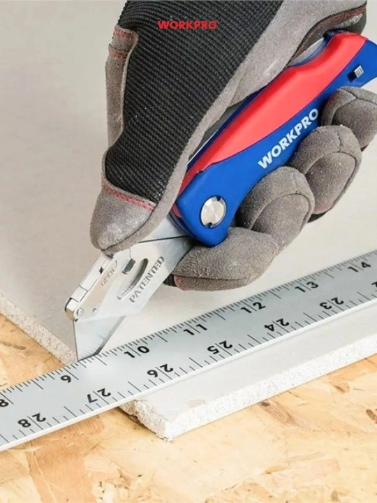 WORKPRO qurilish pichogi, neylon tutqich, zanglamaydigan pichoq, ip kesish, tugmali qul