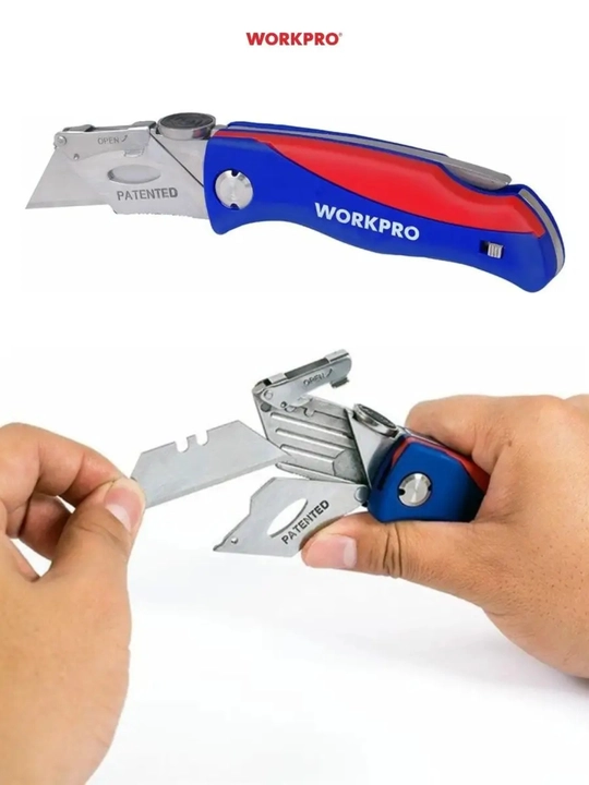 WORKPRO qurilish pichogi, neylon tutqich, zanglamaydigan pichoq, ip kesish, tugmali qul