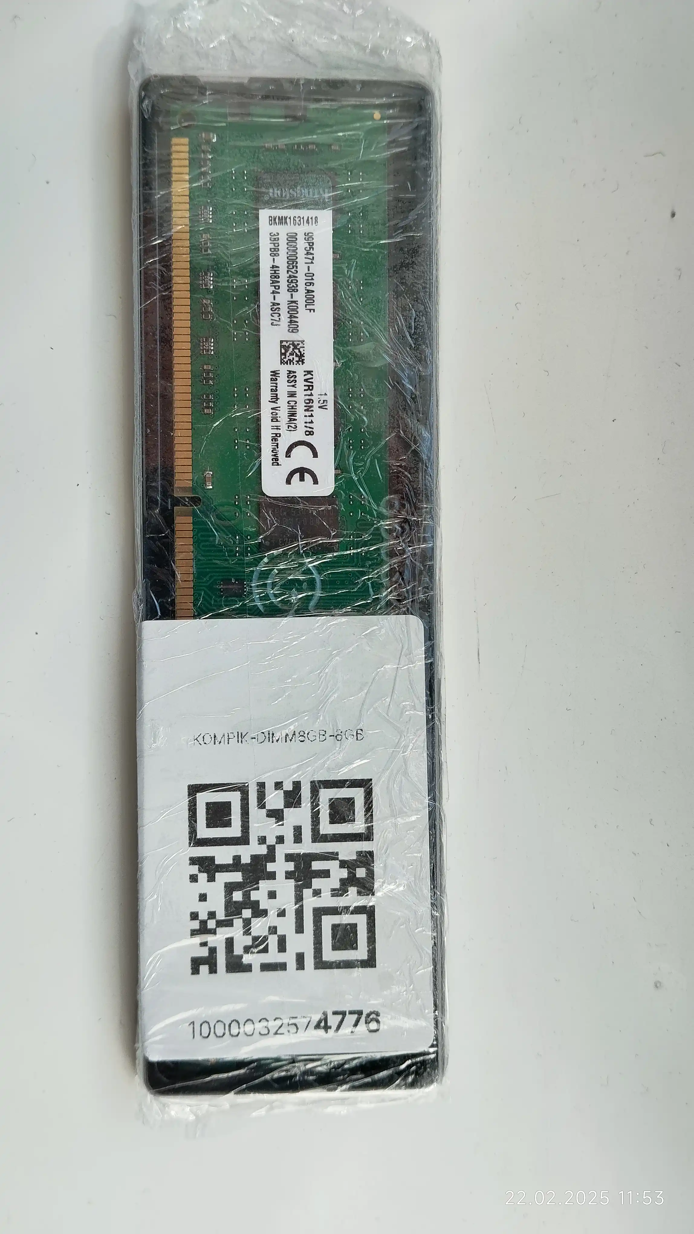 Operativ xotira Kingston 8GB DDR3, 1600 MHz, PC3-12800, kompyuter uchun