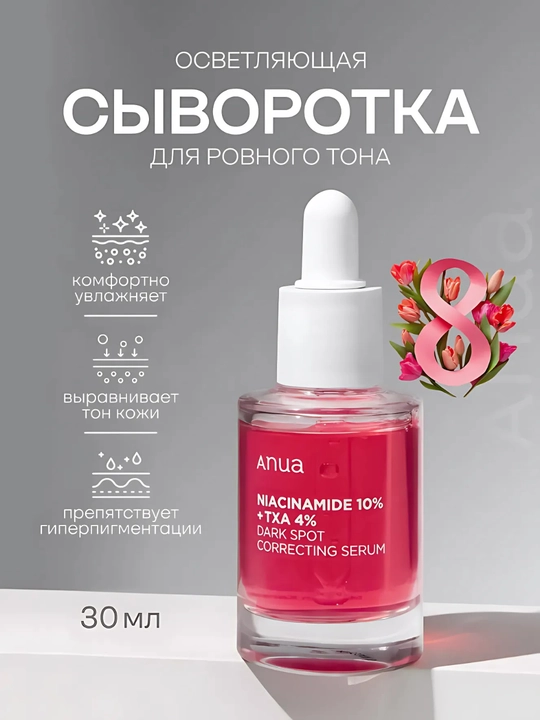 Сыворотка от пятен, прыщей, прыщей на лице, Anua Ниацинамид 10% + ТХА 4% - 