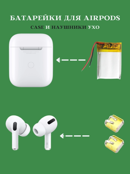 Аккумулятор для Airpods CASE и наушников, для кейса 200 mAh, емкость наушника 30 мАч - 