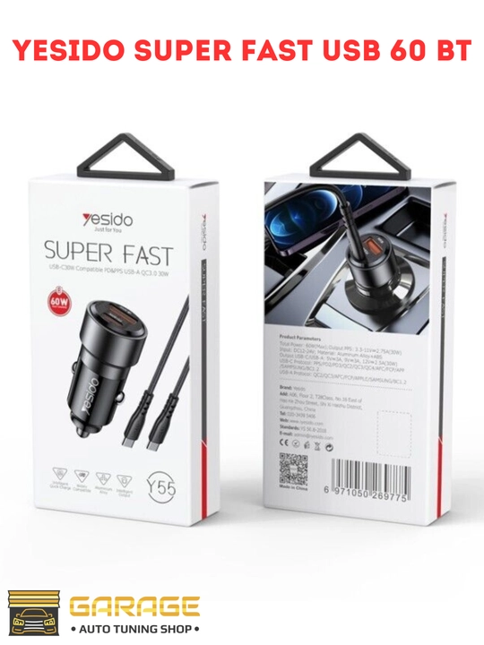 Yesido USB-C tez zaryadlovchi 60 Vt, Type-C kabeli bilan