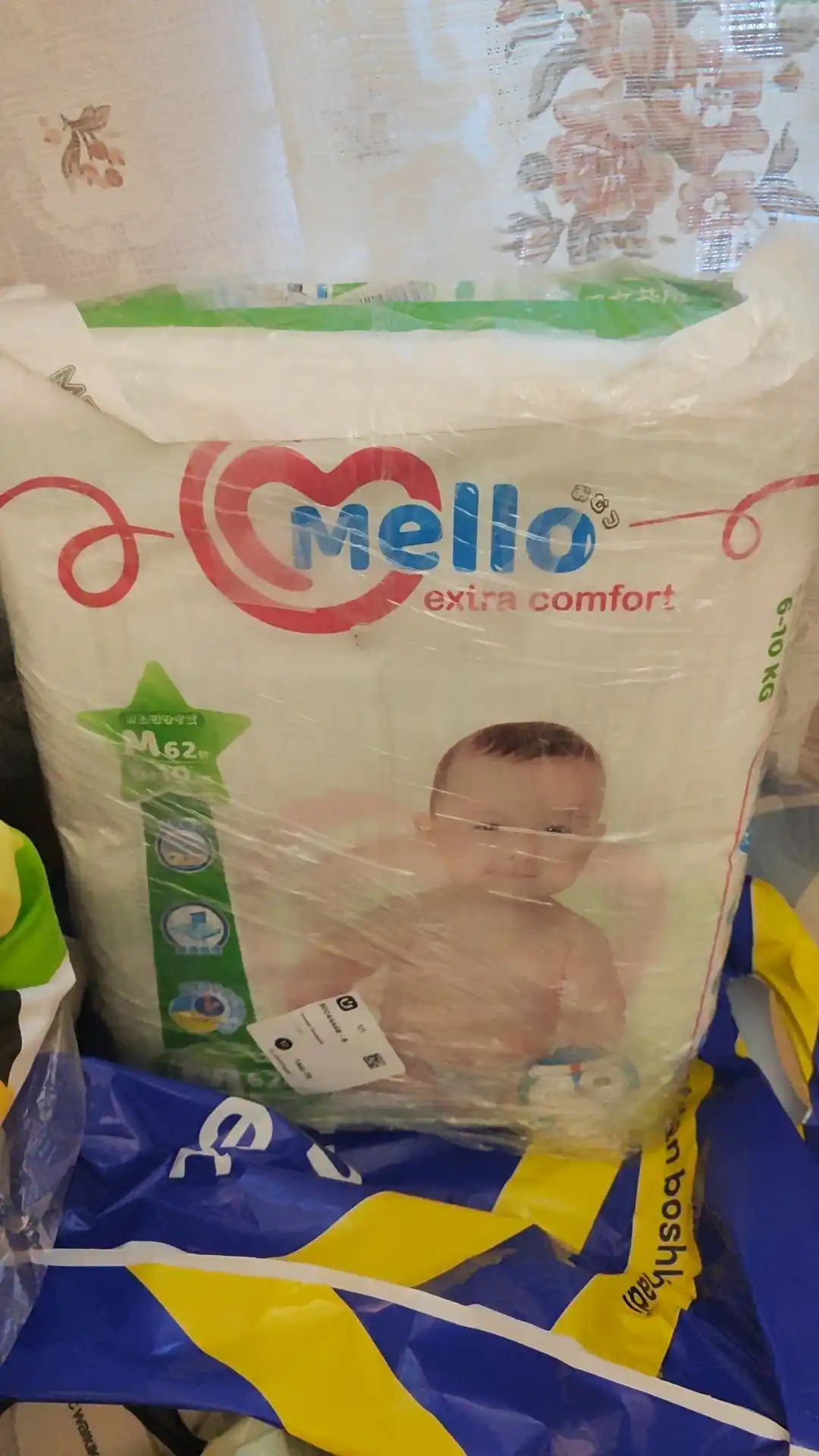 Yangi tug'ilgan chaqaloqlar uchun tagliklar MELLO,  M 6-10 kg, 62 dona
