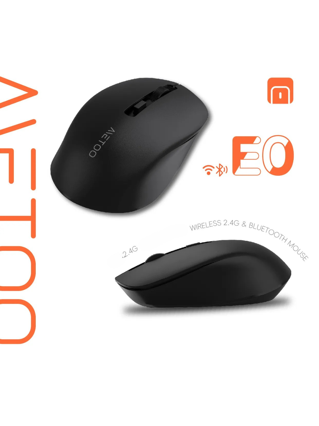 Metoo E0 2,4G + Bluetooth jim ishlovchi simsiz sichqoncha, ergonomik