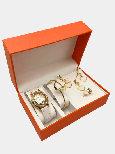 Комплект украшений, серьги, кольцо, браслет, чась цепочка, Messika Bvlgari, Vancleef — NOZE01-CHOPARD-БЕЛЫЙ-QIMMAT