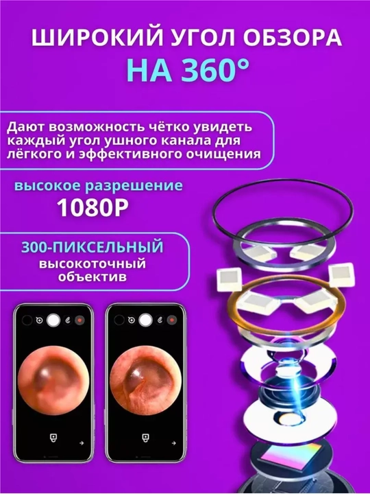 1080p Full HD kamera va yoritgichli quloq tayoqchasi, quloqni tozalash to'plami