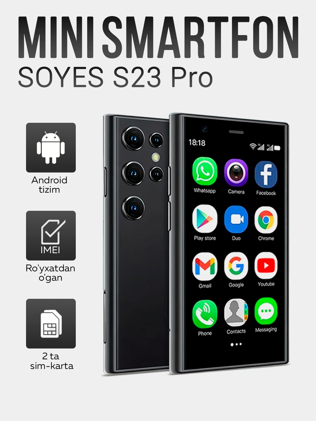 Mini smartfon S23 Pro, android, Wi-Fi, 3G, 2 SIM, 2/16 ГБ 1200000 so ...