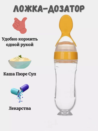 Бутылочка с ложкой, для удобного и легкого кормления младенцев, бутылка силиконовая — BEBETTO-BUTIL6-ЖЕЛТ