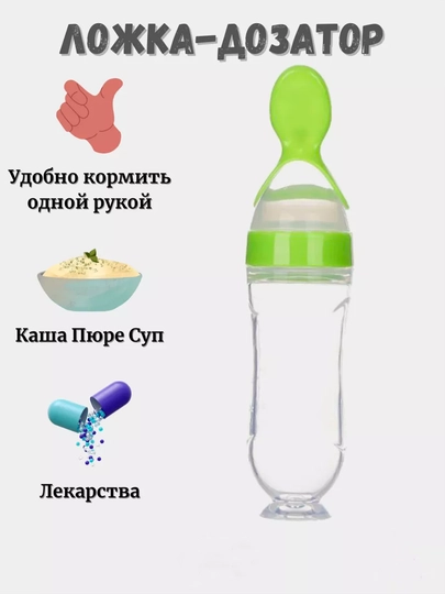 Бутылочка с ложкой, для удобного и легкого кормления младенцев, бутылка силиконовая — BEBETTO-BUTIL6-ЗЕЛЕН