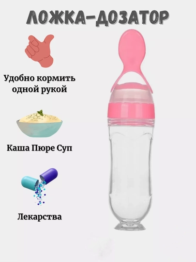 Бутылочка с ложкой, для удобного и легкого кормления младенцев, бутылка силиконовая — BEBETTO-BUTIL6-РОЗОВ