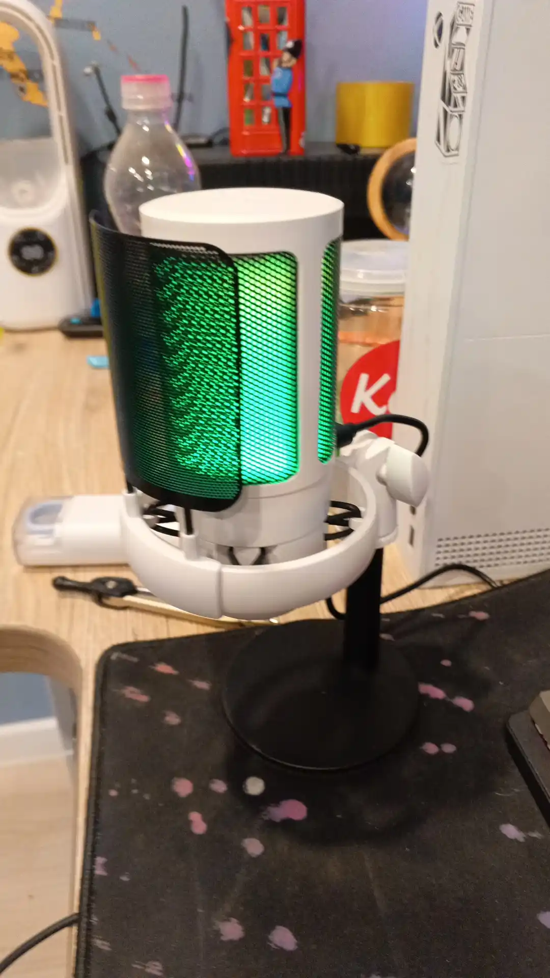 Strim va kompyuter uchun, RGB kondensatorli ME6S mikrofon, shok maunt, popfiltr, ushlagich