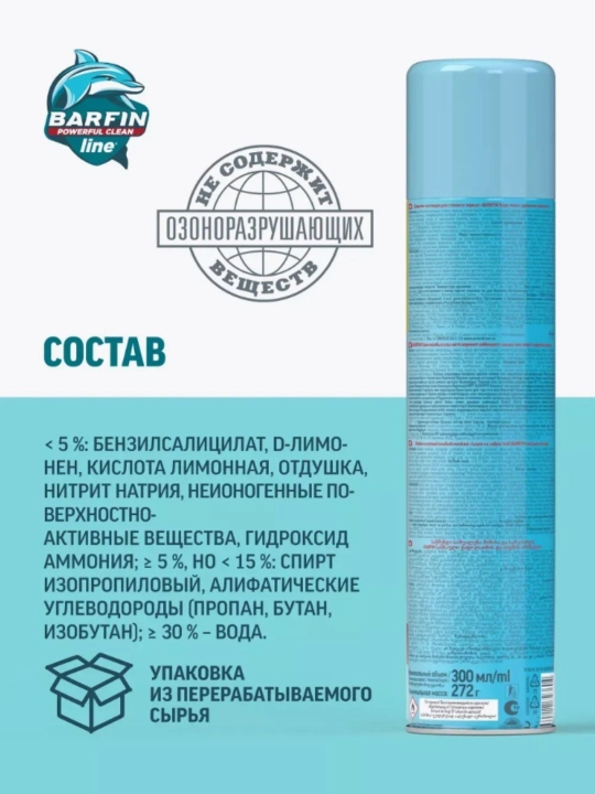 Средство для мытья окон, стекол и зеркал без разводов Barfin, лайм-мята 140 мл