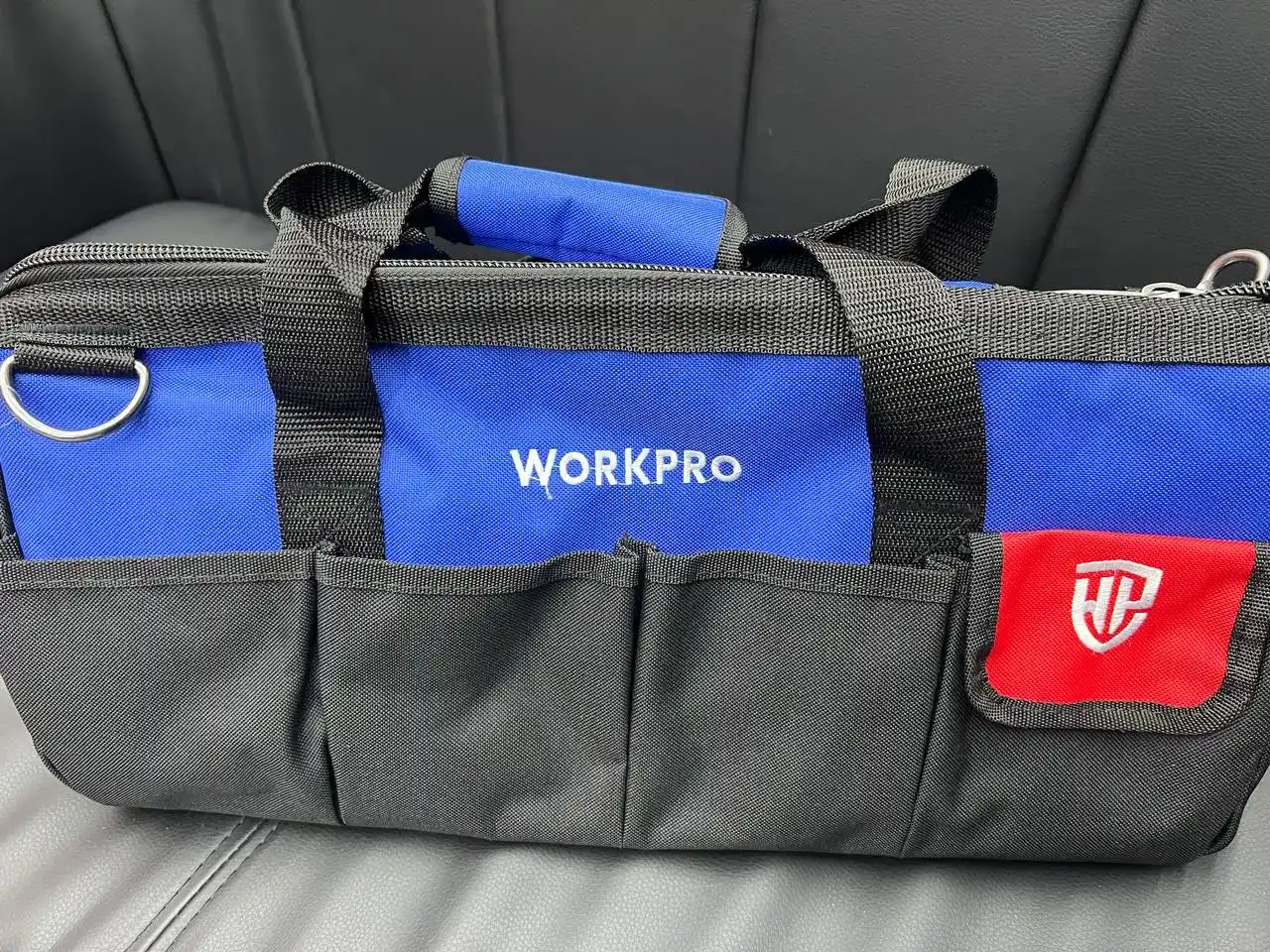 WORKPRO asboblar sumkasi, poliester 840D, suv o‘tkazmaydigan, elka tasmasi va cho‘ntaklar