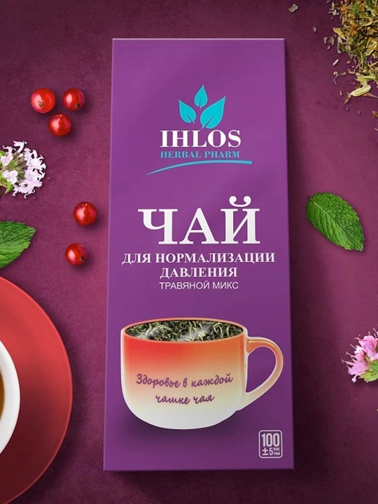 Чай листовой зеленый, Травяной микс для нормализации давления Ihlos, 100 г - 