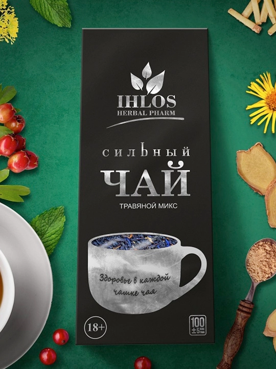 Чай черный листовой (Травяной микс) сильный 18+ Ihlos, 100 г