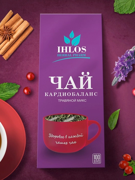 Чай листовой зеленый (Травяной микс) кардиобаланс Ihlos, 100 г - 