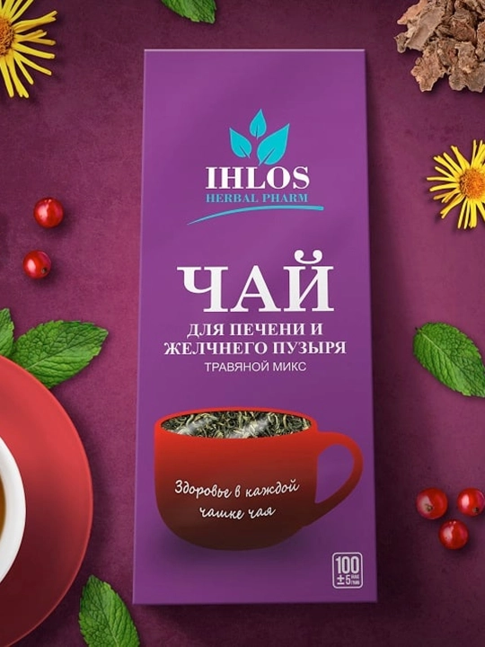 Чай листовой зелёный (Травяной микс) для печени и желчного пузыря Ihlos, 100 г