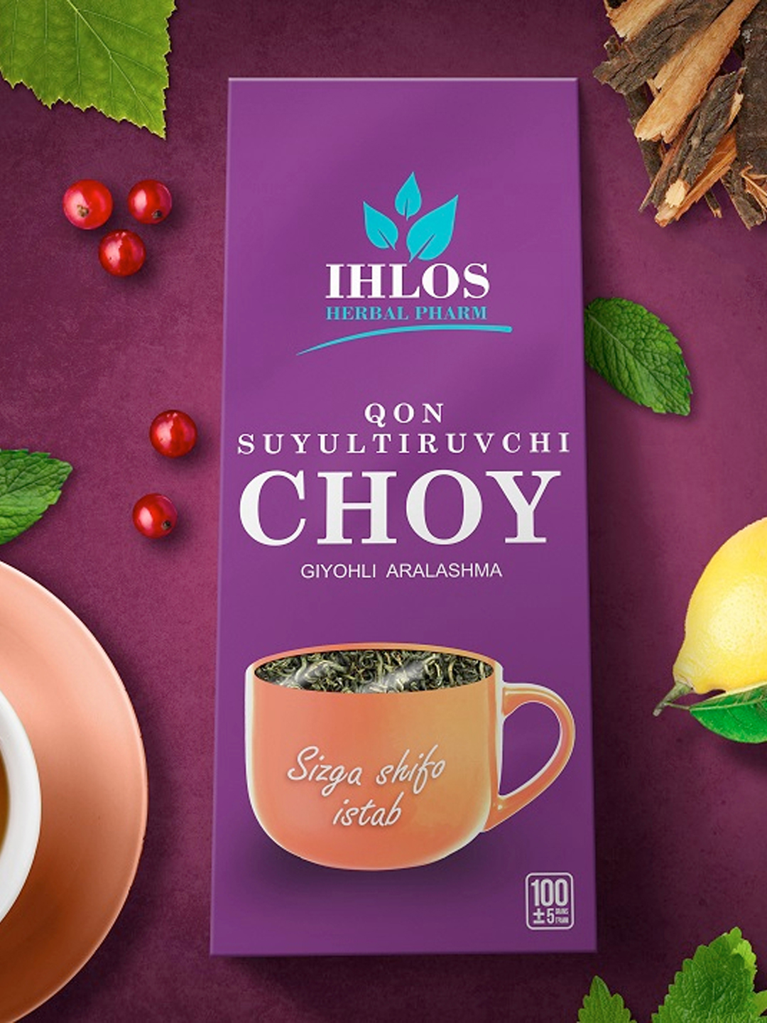 Bargli yashil choy (O'simlik aralashmasi) Qonni suyultiruvchi Ihlos, 100 g