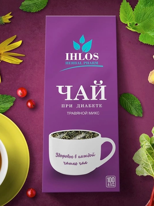 Чай листовой зеленый (Травяной микс) Диабетический Ihlos, 100 г - 