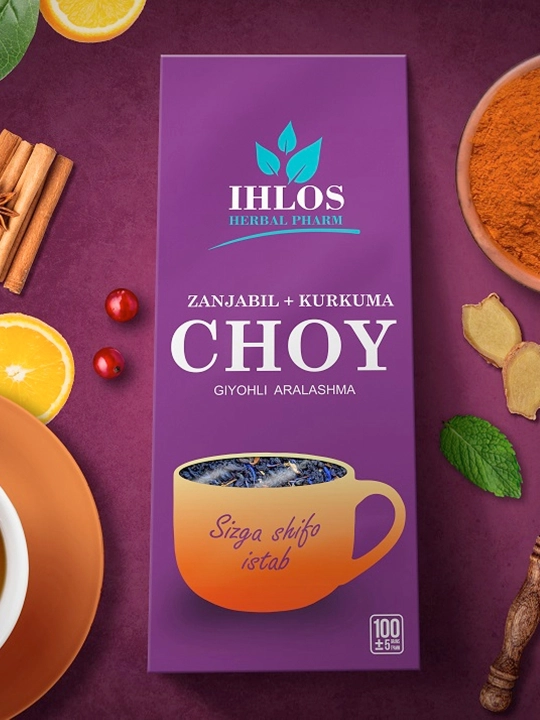 Чай листовой черный (Травяной микс) имбирь + куркума Ihlos, 100 г