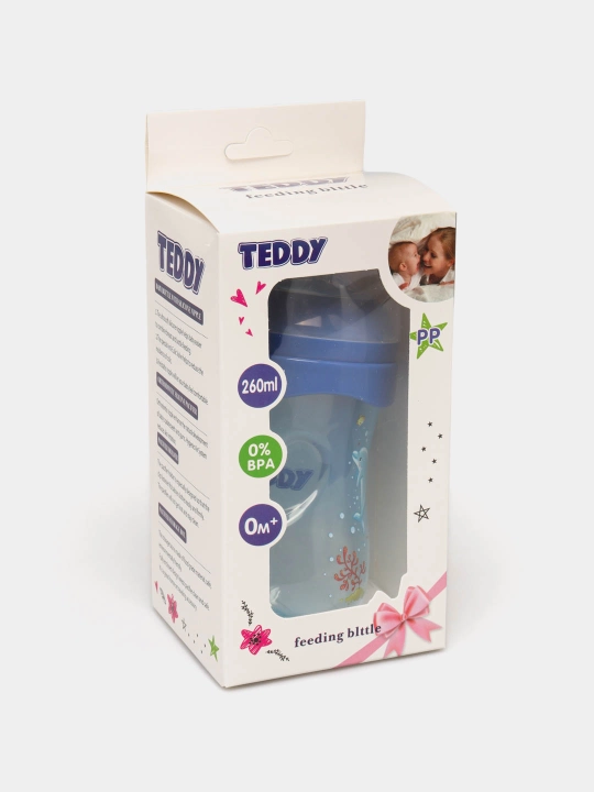 Kasha uchun bolalar butilkasi Teddy, to‘kilmaydi, ruchkali, 60, 125, 260, 330 ml