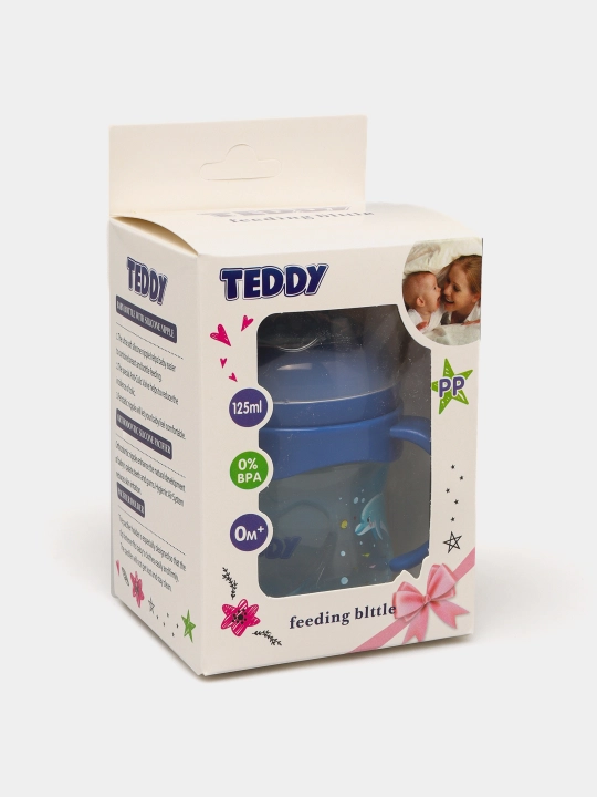Kasha uchun bolalar butilkasi Teddy, to‘kilmaydi, ruchkali, 60, 125, 260, 330 ml