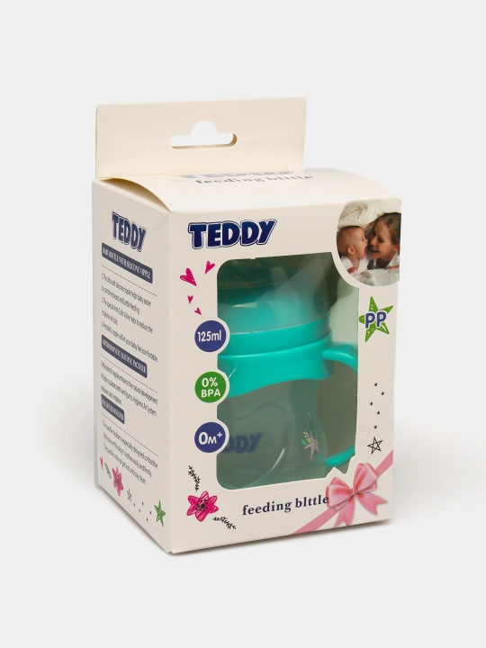 Kasha uchun bolalar butilkasi Teddy, to‘kilmaydi, ruchkali, 60, 125, 260, 330 ml