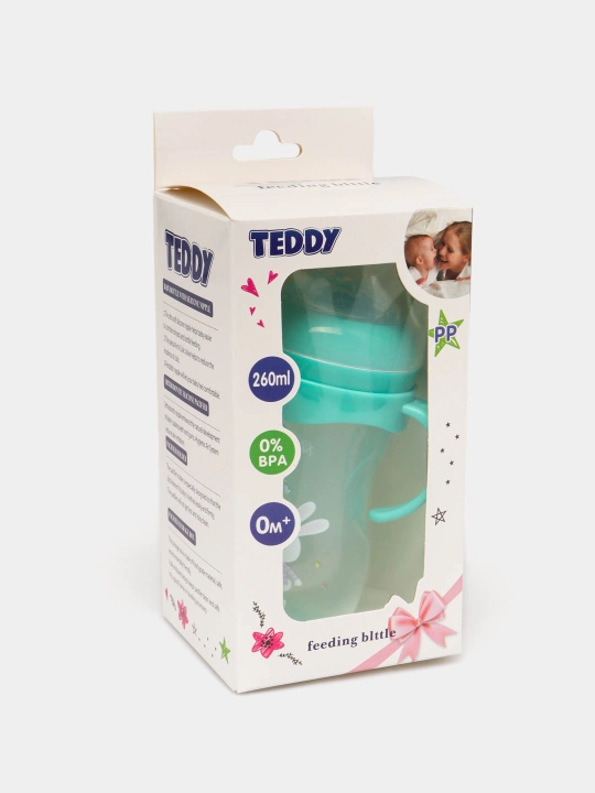 Kasha uchun bolalar butilkasi Teddy, to‘kilmaydi, ruchkali, 60, 125, 260, 330 ml