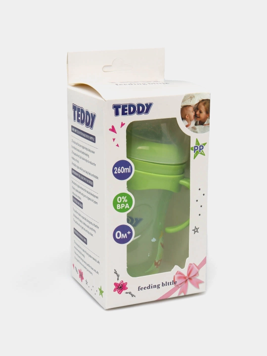 Kasha uchun bolalar butilkasi Teddy, to‘kilmaydi, ruchkali, 60, 125, 260, 330 ml