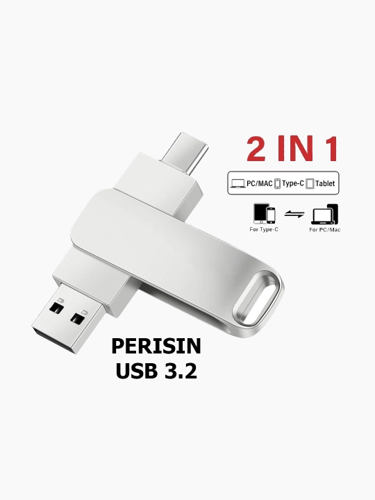 Носитель информации, флешка, 2 в 1, USB+Type C Flash PERISN 128Gb USB3.2 - 