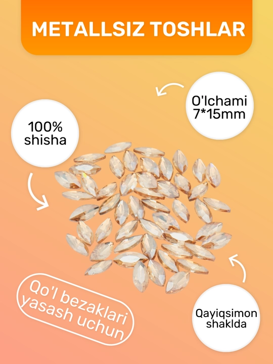 Стразы безметалловые, в форме лодочек, для поделок, ободков, украшений, короны