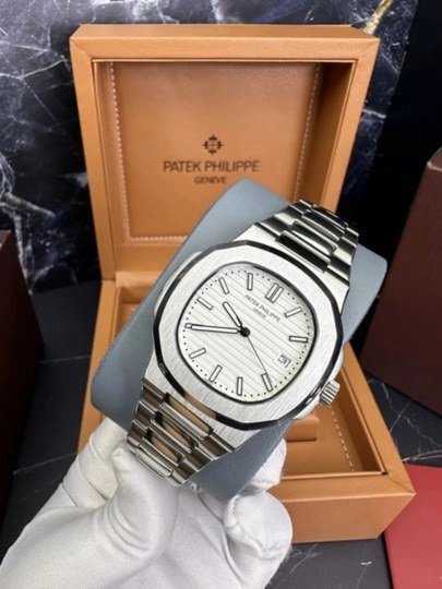 Мужские механические часы Patek Philippe, автоподзавод, в подарочной упаковке — WATCH11-280W004-КРЕМОВ