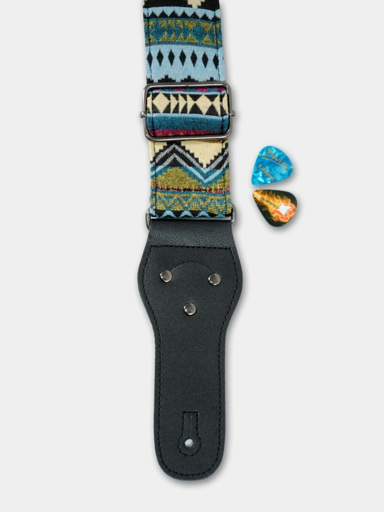 Longteam gitara uchun universal kamar, etnik uslubda, kulrang-ko‘k + 2 ta mediatоr