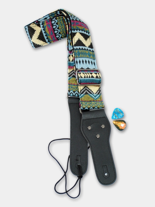 Longteam gitara uchun universal kamar, etnik uslubda, kulrang-ko‘k + 2 ta mediatоr