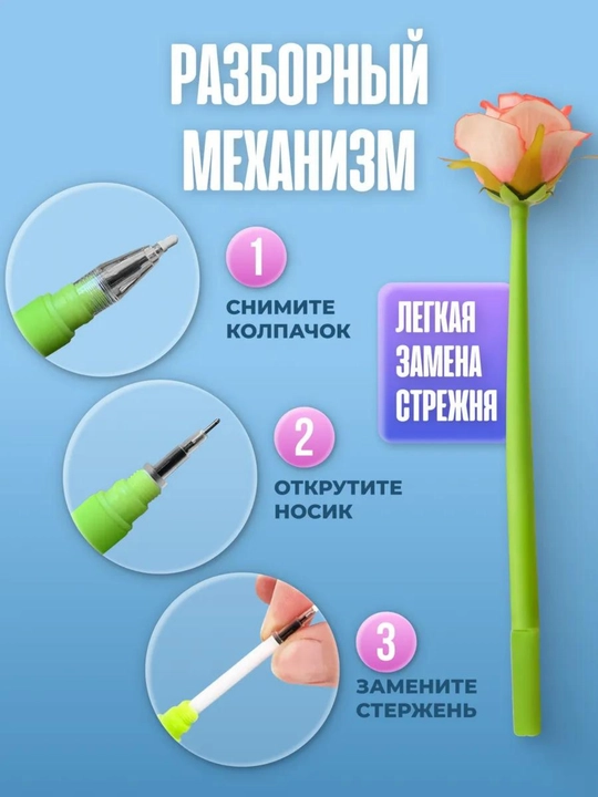 Ручка в форме цветка, синяя, для подарка день рождения, для женщин и девушек, 1  шт