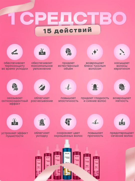 Несмываемый крем-спрей для волос OLLIN PERFECT HAIR, 15 в 1