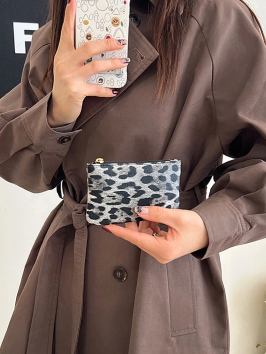 Hamyon ayollar uchun, kichkina, leopard bosma fermuarli tanga