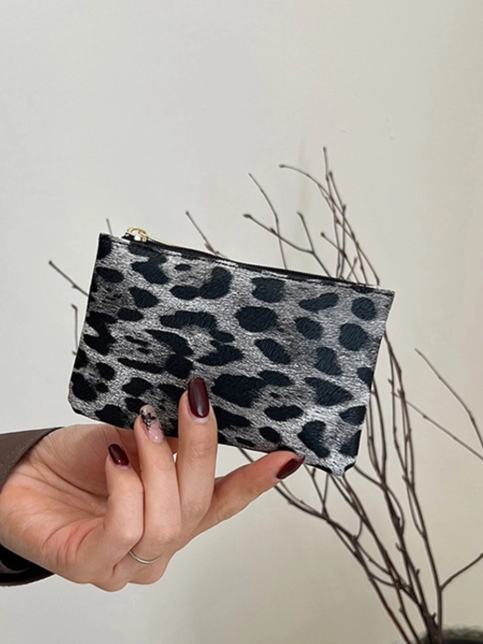Hamyon ayollar uchun, kichkina, leopard bosma fermuarli tanga