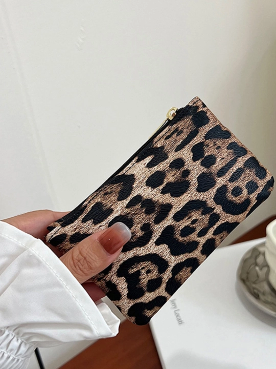 Hamyon ayollar uchun, kichkina, leopard bosma fermuarli tanga
