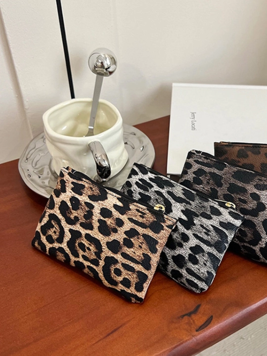 Hamyon ayollar uchun, kichkina, leopard bosma fermuarli tanga