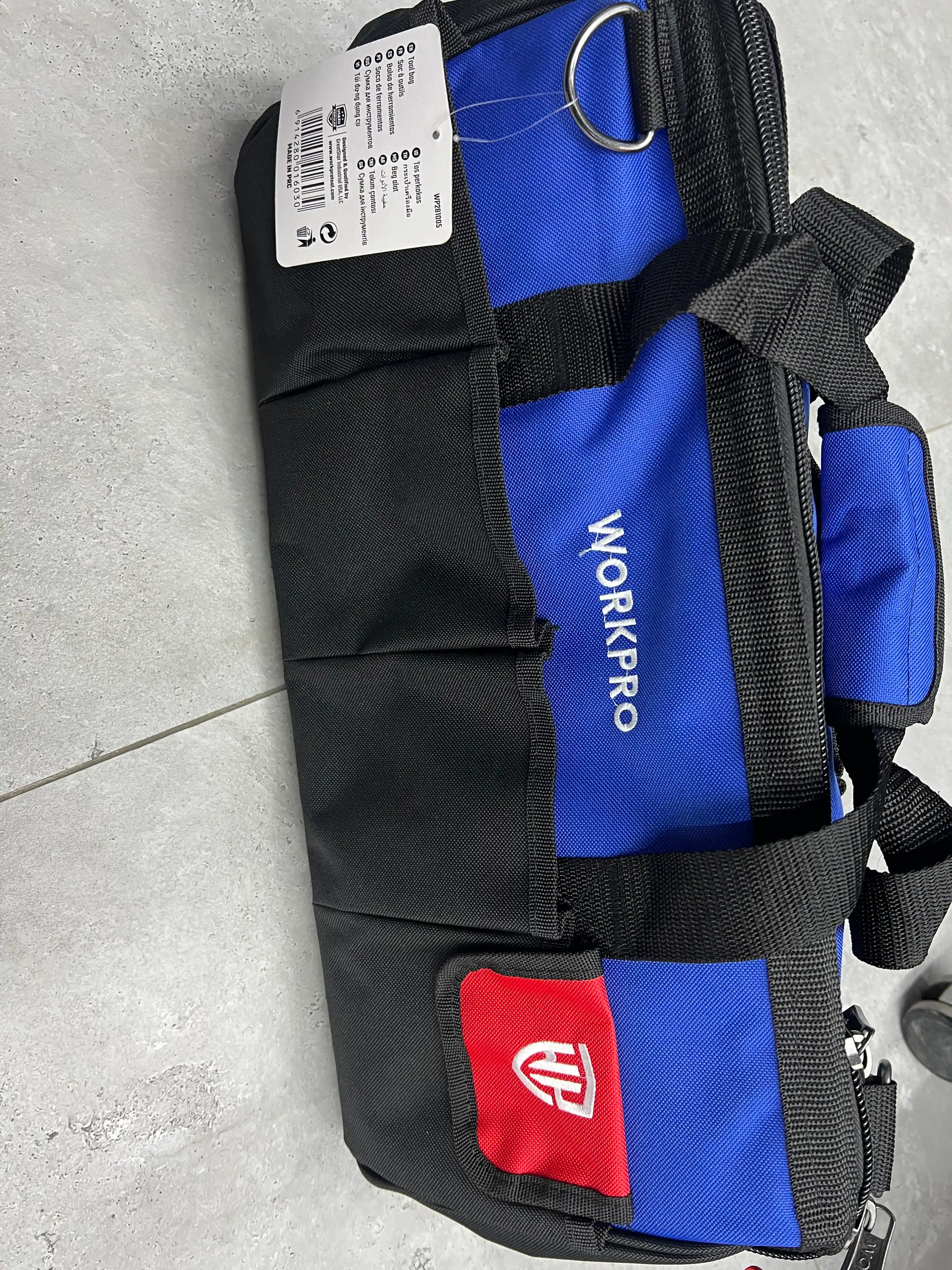 WORKPRO asboblar sumkasi, poliester 840D, suv o‘tkazmaydigan, elka tasmasi va cho‘ntaklar